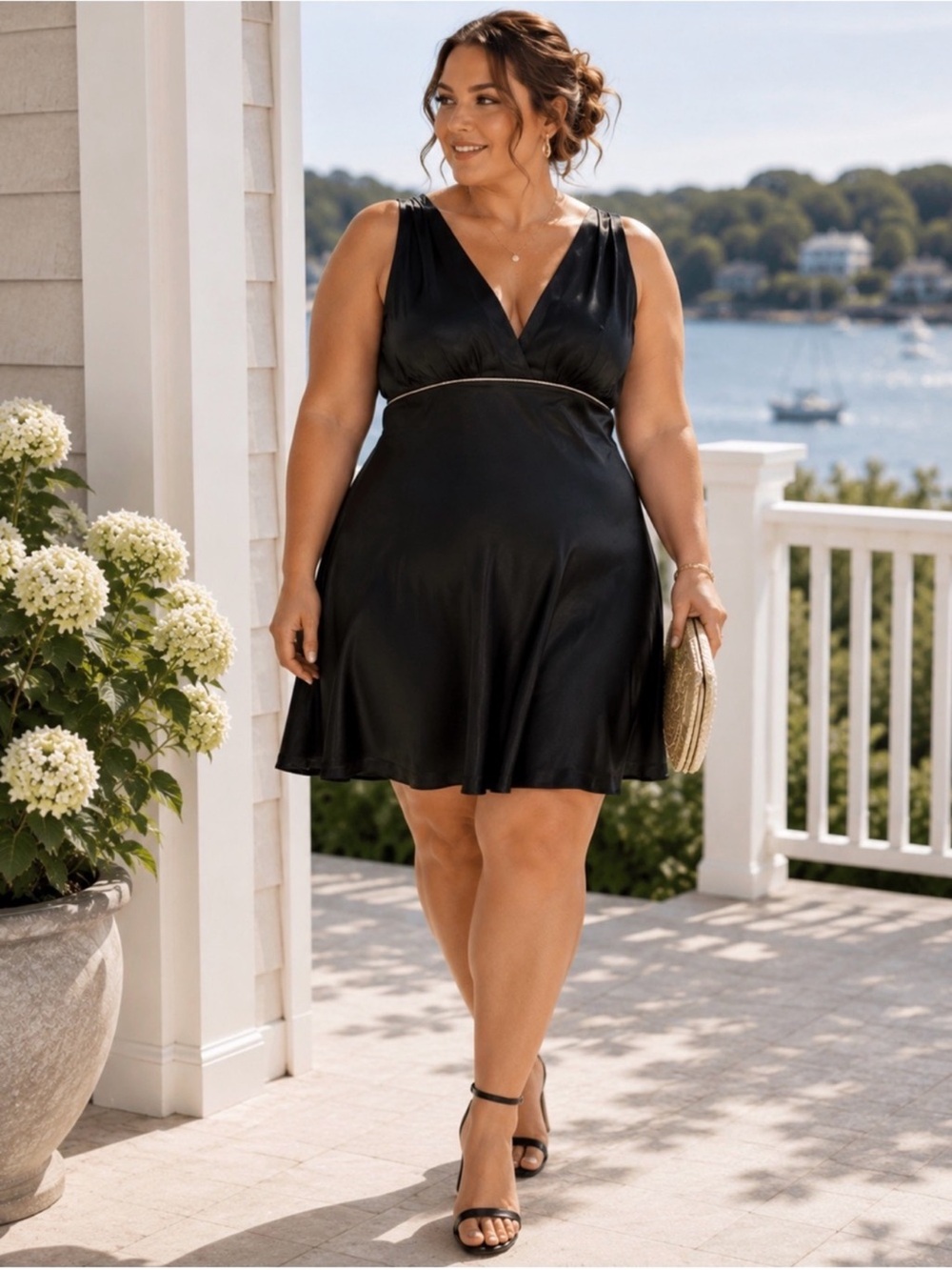 Fiesta Black Satin Empire Waist Cocktail Dress Plus Size 2X